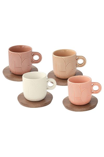 EasyLife 4-Piece Take a Loop Dishwasher Safe Cup and Saucer Set Multicolor 110ml