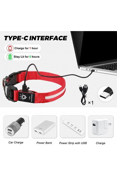 Dynmeow dog collar, LED, nylon, black/red, size S