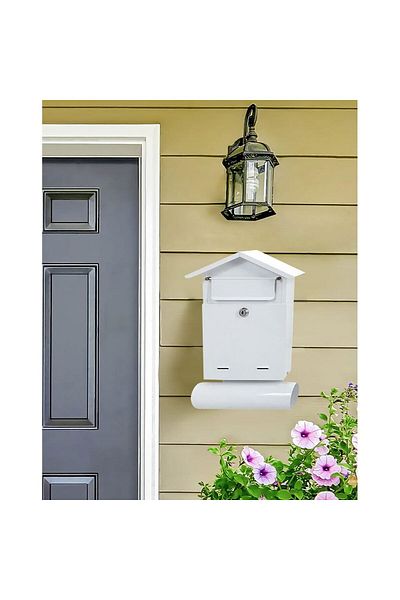 damech Mailbox, With Newspaper Slot, White, B6 Format, 23x7x37.5 Cm,