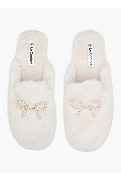 Le Confort حذاء نسائي من الفرو الصناعي مزين بفيونكة لغرفة النوم