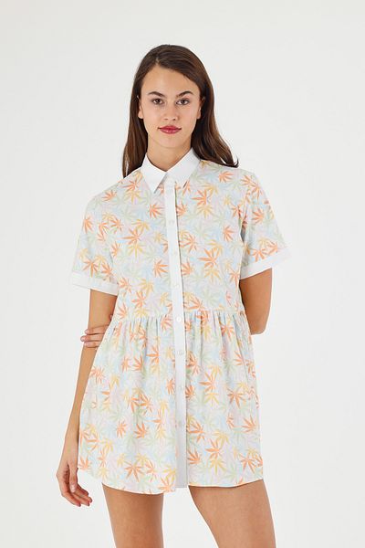FİDEY Women's Shirt Dress Flower Satin