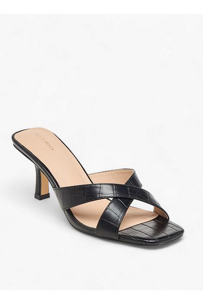 Flora Bella by Shoexpress Women's Textured Cross Strap Slip-on Sandals with Kitten Heels