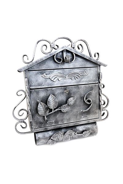 damech Mailbox, With Newspaper Slot, Forged Elements, Silver, C4 Format, 52.5x15.5x53 Cm,