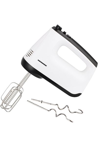 Heinner Hm-400whbk Hand Mixer, 400w, 6 Speeds Turbo, Stainless Steel Whisks And Hooks, White/black