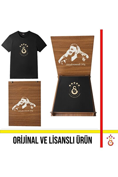 Galatasaray Lisanslı 2025 Logolu Şampiyonluk Siyah T-Shirt Hediye Icardi Ahşap Kutulu