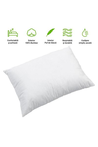 happynest Perna Moale HappyNest, 50x70 cm, cu 30% puf de gasca, Husa bumbac OEKO TEX, Alb