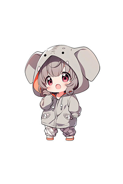 INOVATIX Set of 8 pieces, Sticker Chibi Girl Elephant, INOVATIX®. 6 cm