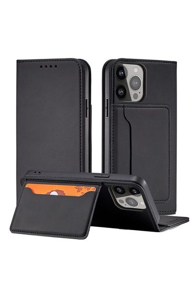 lemontti Husa Book Magnet Card iPhone 14 Pro, cu suport portofel, Negru