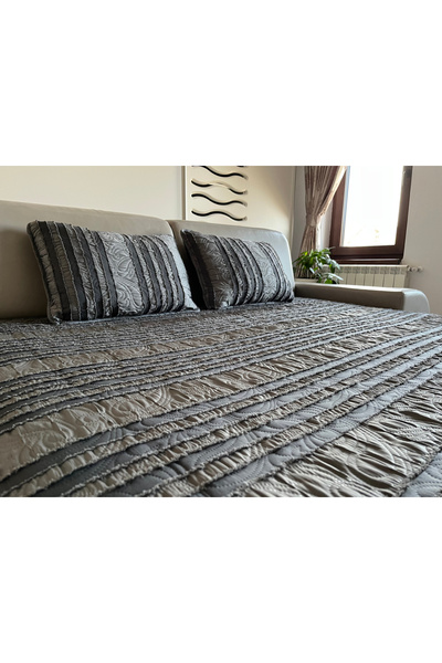 Coneltex Decorative and protective bedspread CreponTex by Coneltex, 220 x 240 cm, double bed, dark gray