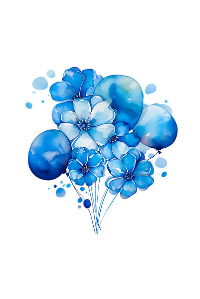 INOVATIX Set de 8 autocolante cu flori albastre și baloane, INOVATIX®. 6 cm