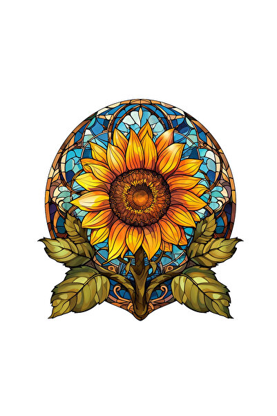 INOVATIX Set de 8 piese, autocolant Floarea-soarelui în fața vitraliului, INO...