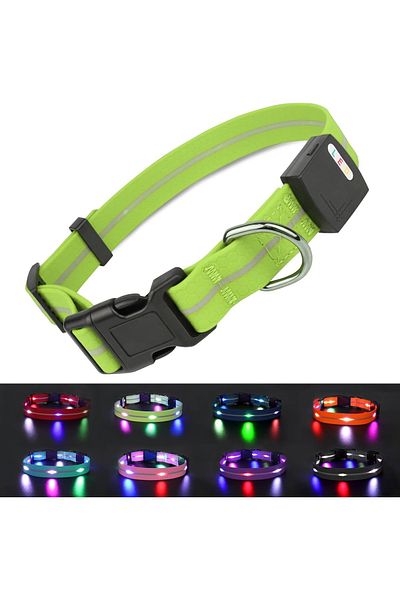 JoyTakı Joytale dog collar, LED, PVC, green/black, size L