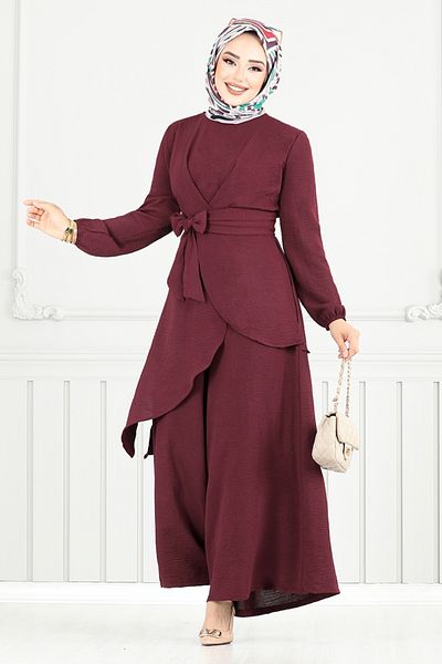 ModaMerve Ασύμμετρο κοστούμι Hijab 4743ZNK903-M Claret Red
