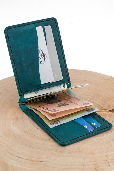 tudorAce Leather ID Card Wallet, Hand-Stitched, with Money Clip, Minimalist Design