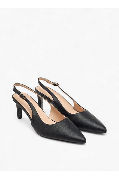 Flora Bella by Shoexpress Women's Textured Pointed-Toe Slingback Shoes with Flared Heels