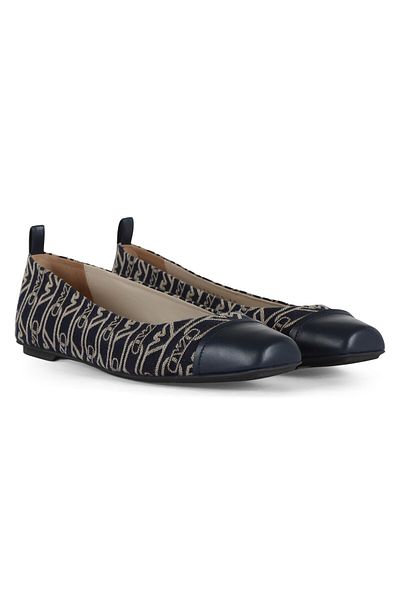 Emporio Armani Women's Round Leather Toe Eagle Logo Patterned Black Ballerinas X3D302 Xr381-E616