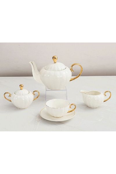 Bien Servi Piece Elegant Design High Quality Porcelain Tea Set White and Gold