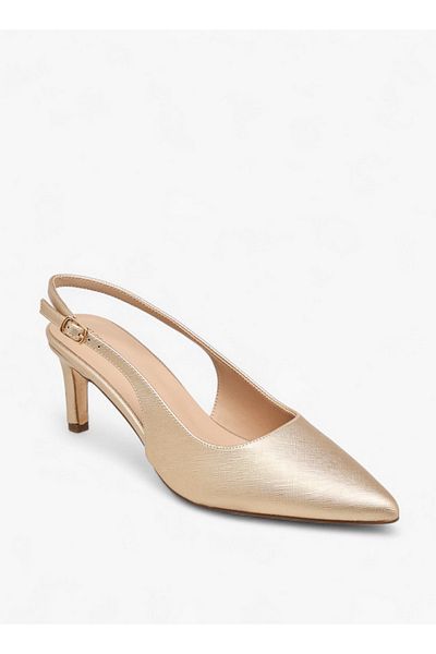 Flora Bella by Shoexpress Women's Textured Pointed-Toe Slingback Shoes with Flared Heels
