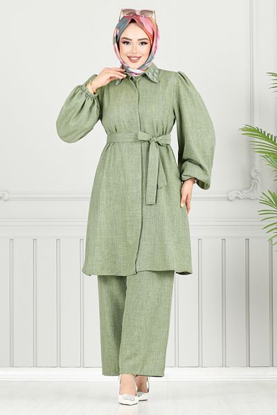 ModaMerve Stone Detailed Hijab Suit 8250Svl982-M Çağla