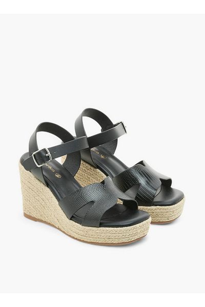 Paprika Women's Textured Wedge Heeled Sandals with Buckle Closure