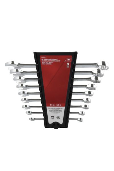 ACE 9-Piece Chrome Vanadium Steel SAE Combination Wrench Set Silver 1/4-3/4inch