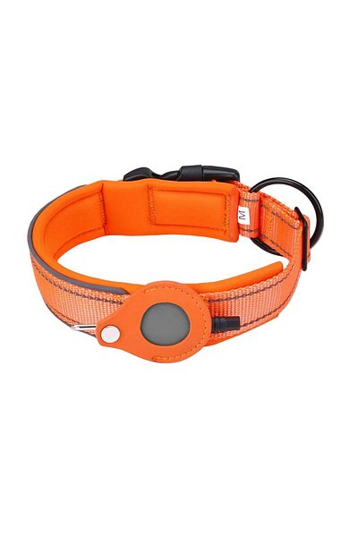 Upjws Reflective Airtag Collar With Holder, Nylon, Orange, Size M