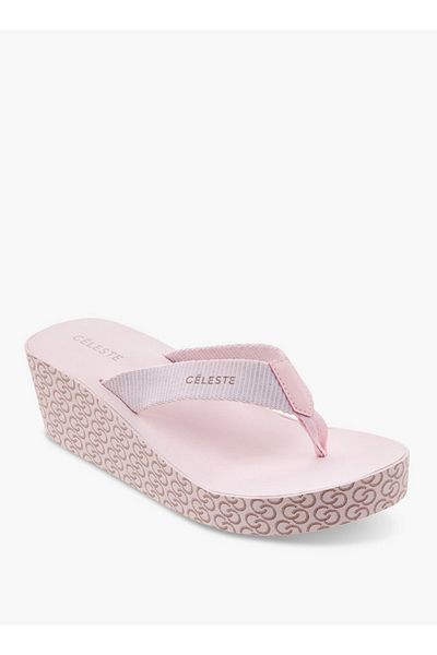 Celeste Women's Monogram Print Thong Slippers with Wedge Heels