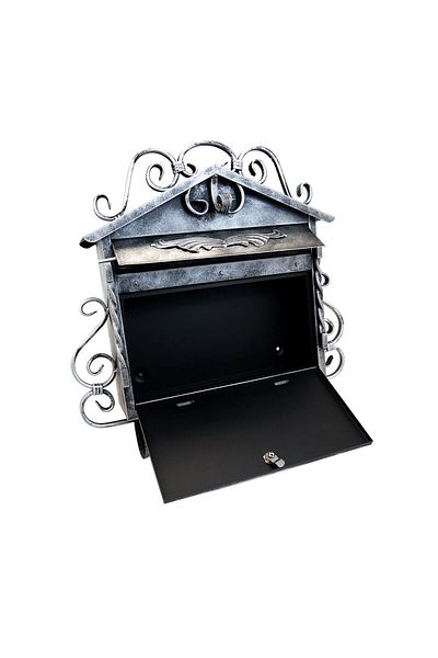 damech Mailbox, With Newspaper Slot, Forged Elements, Silver, C4 Format, 52.5x15.5x53 Cm,