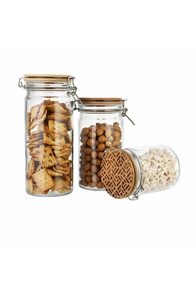 Bien Servi Piece Glass Jar Set with Stainless Steel Clip Clear and Brown