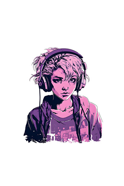 INOVATIX Set de 8 piese, autocolant Fată cu părul scurt și căști, INOVATIX®. ...