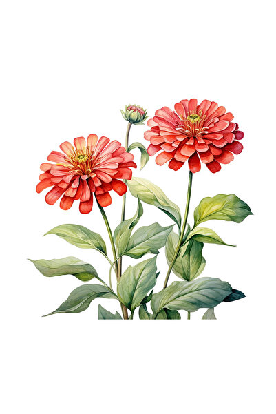 INOVATIX Set of 8 pieces, Sticker Two zinnia flowers with bud, INOVATIX®. 6 cm