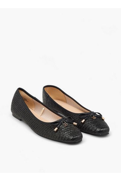 Flora Bella by Shoexpress Women's Textured Slip-On Ballerina Shoes with Bow Detail