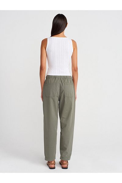 Dilvin 72003 Cotton Denim Trousers with Front Piece-Khaki
