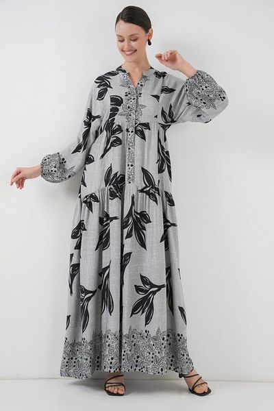 leyla sanat sanata yeni bir bakış açısı Leyla Sanat Sanata a New Perspective 2423 Authentic Pattern Dress - Stone