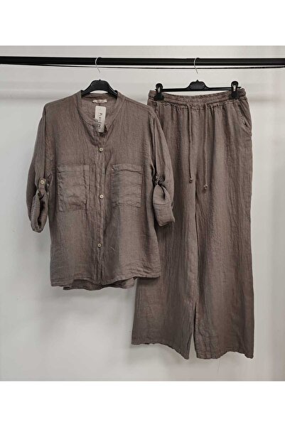 Luisido Costum din in plat pentru femei, cu cămașă cu guler italienești, din nurcă