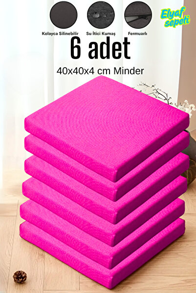 Elyaf Sepeti Pernă pentru scaun 6 bucăți cu fermoar țesătură hidrofugă 40x40x4 cm pernă scaun burete ROZ
