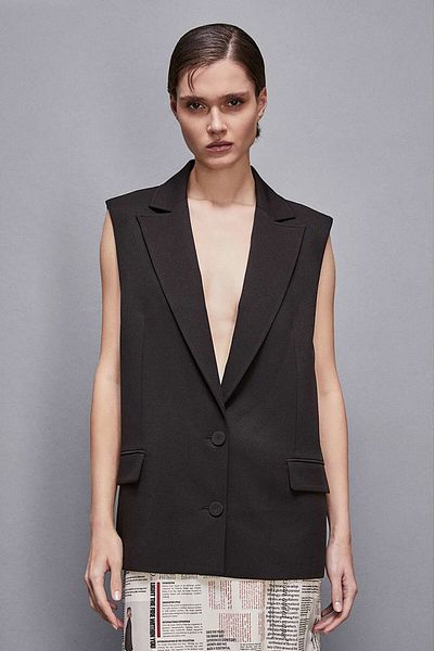 Patrizia Pepe OVERSIZED LONG VEST - PATRIZIA PEPE - 40, BLACK