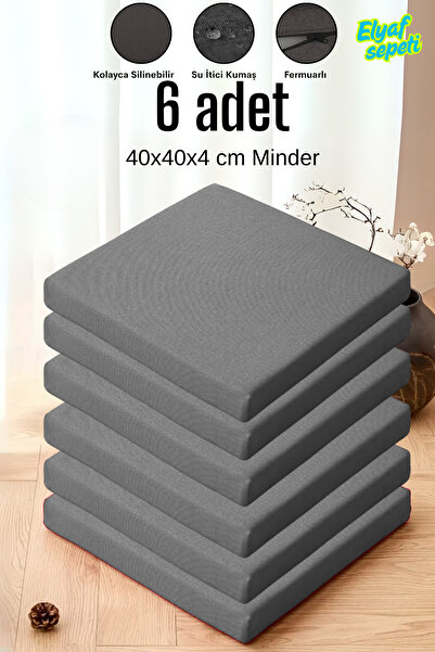Elyaf Sepeti Pernă pentru scaun 6 bucăți țesătură hidrofugă cu fermoar 40x40x4 cm pernă scaun burete GRI