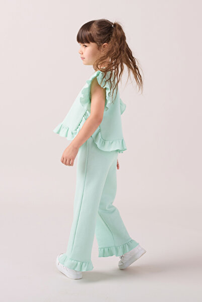 Minipodyum Girl's Frilly Waffle Summer Double Set