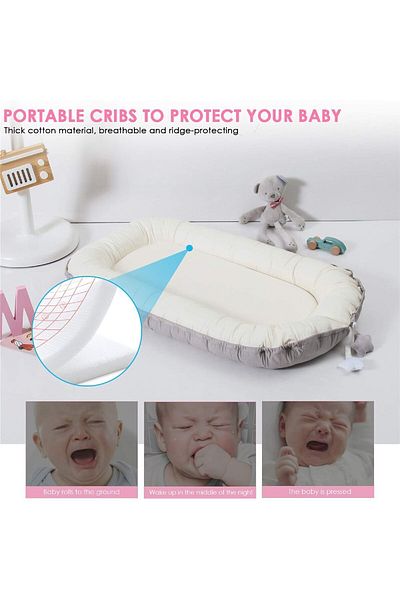 Saharaz Baby Sleeping Bed,Cotton Soft,Removable and Breathable,Prevents Tossing and Turning,Gray