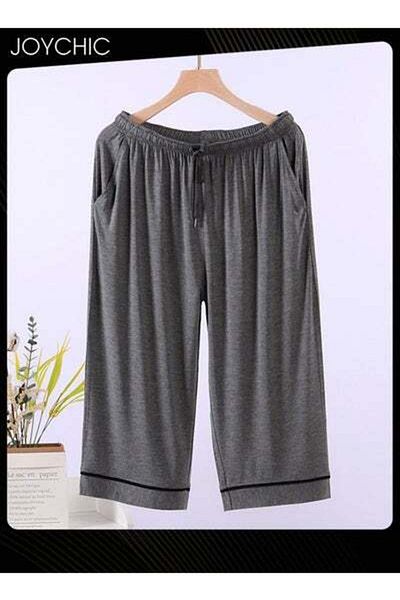 HALAMODO Simple Men's Modal Cropped Home Sleeping Pants Soft Comfty Stretchable Pajama Bottoms