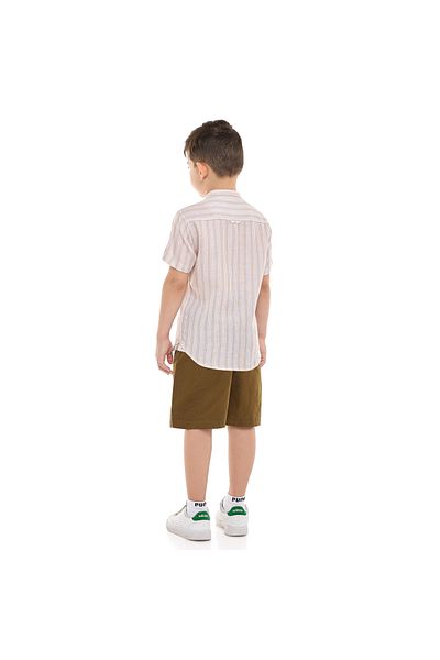 Victor and Jane Boys Short Sleeves Mandarin Collar Stripes Shirt & Shorts Set