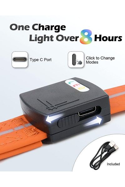 JoyTakı Joytale dog collar, LED, PVC, orange/black, size M