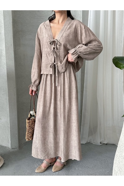 MD trend Women's Lace-Up Blouse - Skirt Set