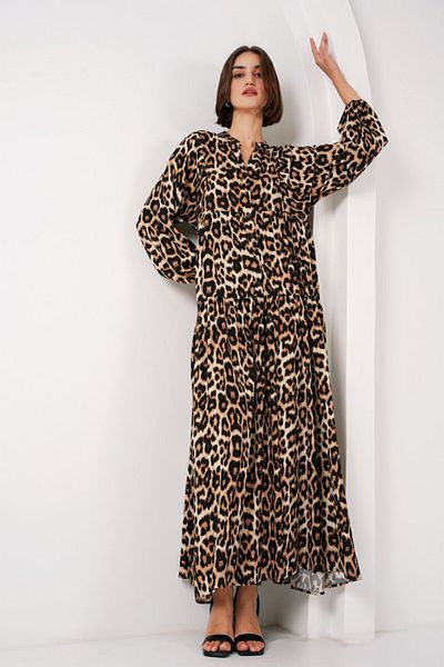 leyla sanat sanata yeni bir bakış açısı Leyla New Perspective on Art Art 2423 Authentic Pattern Dress - E. Coffee
