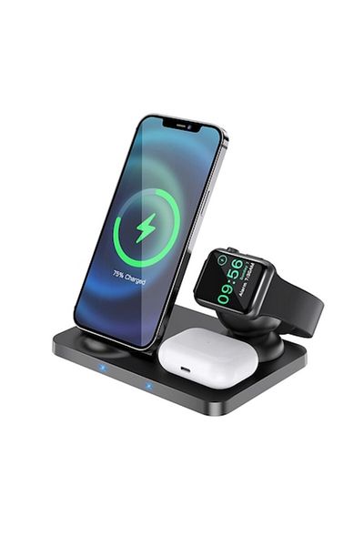 Hoco Stație de încărcare wireless, BzStore, Ultra-Charge, MagSafe, 15W, Negru 3 în 1