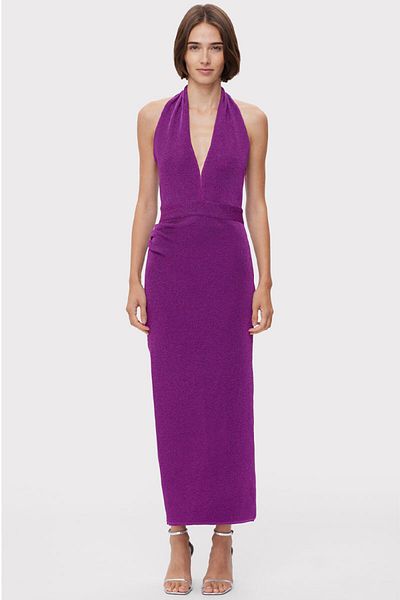 Herve Leger Rochie metalică cu decolteu - HERVE LEGER - VIOLET, S