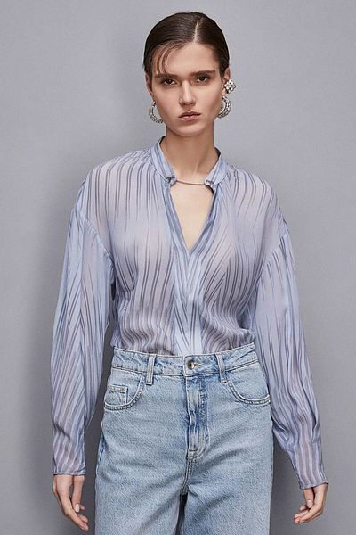 Patrizia Pepe STRIPES TRANSPARENT SHIRT - PATRIZIA PEPE - 46, BLUE
