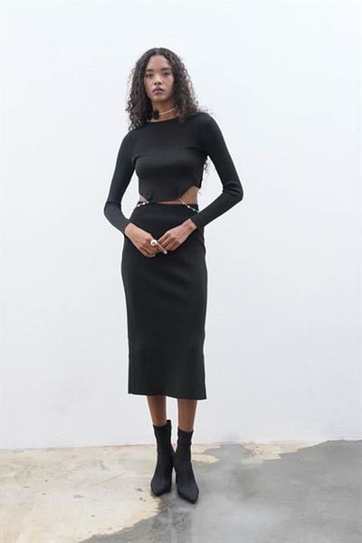 Kokosh moda Maje Back Chain Detail Skirt Blouse Set 9884