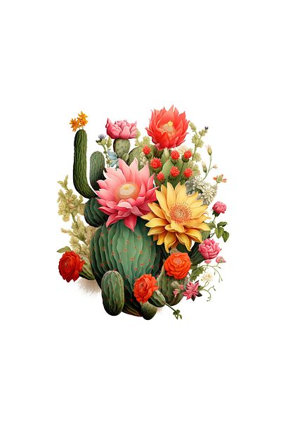 INOVATIX Set of 8 pieces, Calliope Flowering Cactus Sticker, INOVATIX®. 6 cm